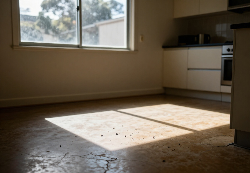 Rodent droppings in a Lilyfield storage area before treatment